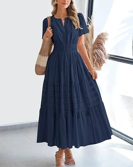 🔥LAST DAY 52% OFF🔥🔥v-neck pleated puff sleeve dress black