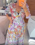 🔥2024 New Hot Sales💃Casual floral print V-neck waist wrap long dress - Buy two and get free shipping!