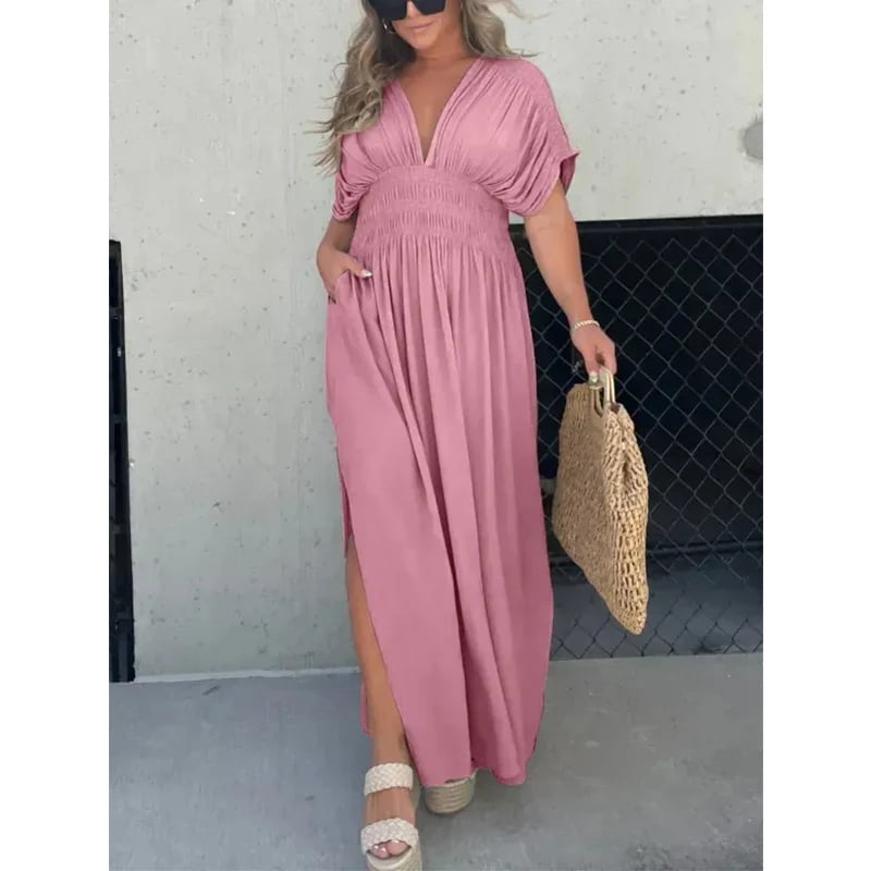 NEW IN 💗 SLIT V-NECK EFFORTLESS MAXI LONG DRESS