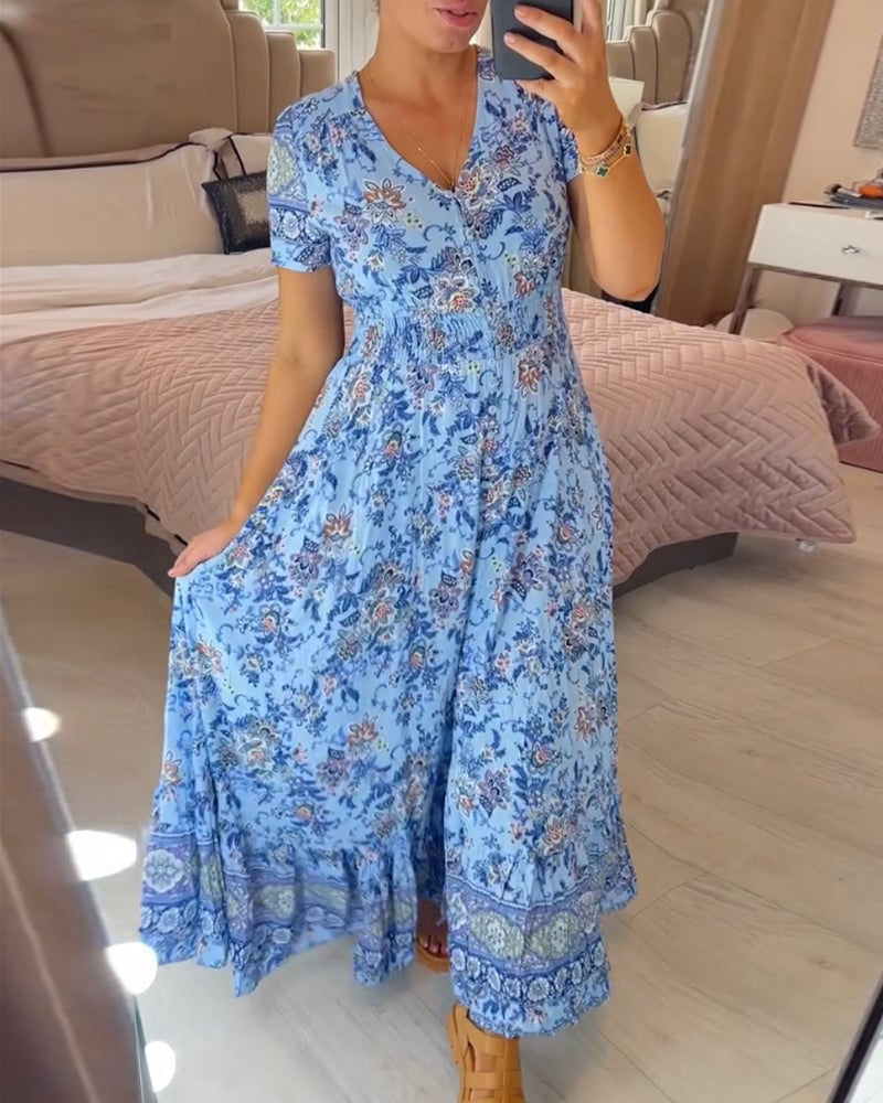 (๐Hot Sale ๐ฅ) Floral print v-neck dress - Buy two and get free shipping!