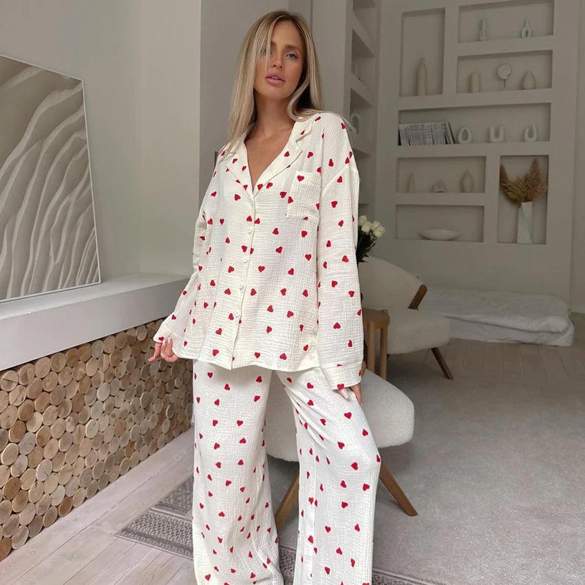 Heart Print Pyjamas Set
