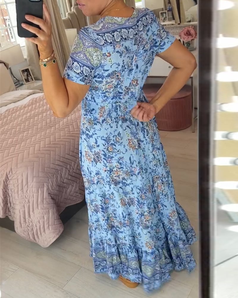 (๐Hot Sale ๐ฅ) Floral print v-neck dress - Buy two and get free shipping!