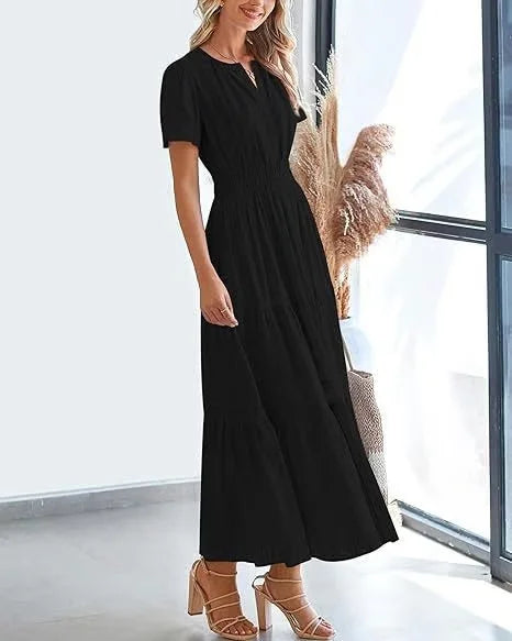 🔥LAST DAY 52% OFF🔥🔥v-neck pleated puff sleeve dress black