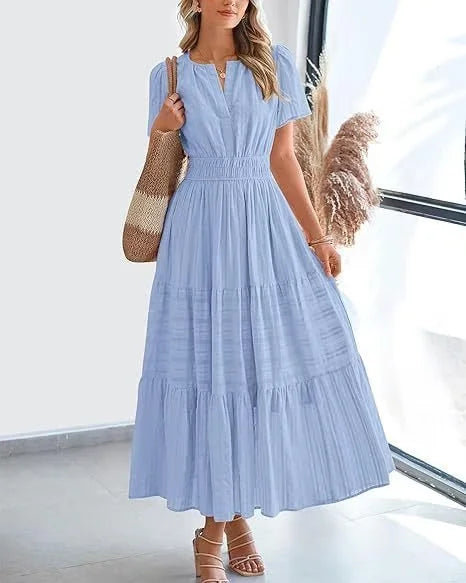🔥LAST DAY 52% OFF🔥🔥v-neck pleated puff sleeve dress black