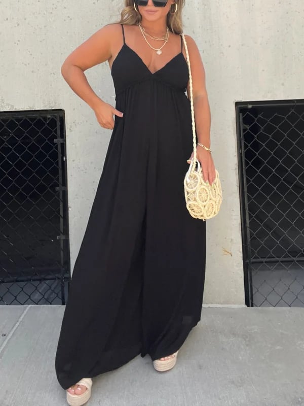 🔥V-Neck Effortless Wide Leg Jumpsuit