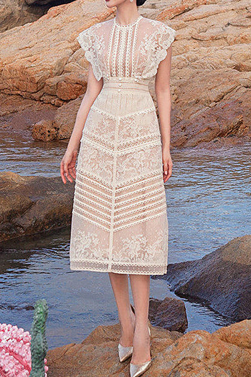 Crochet lace elegant embroidered dress