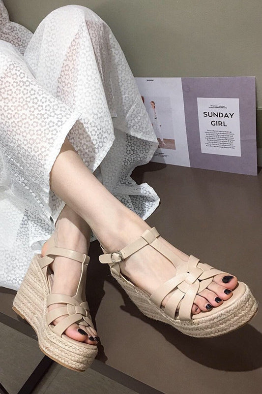 Platform thick-soled straw high-heeled sandals