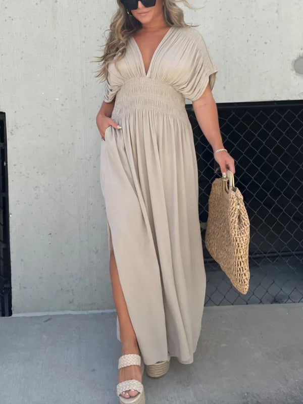 NEW IN 💗 SLIT V-NECK EFFORTLESS MAXI LONG DRESS