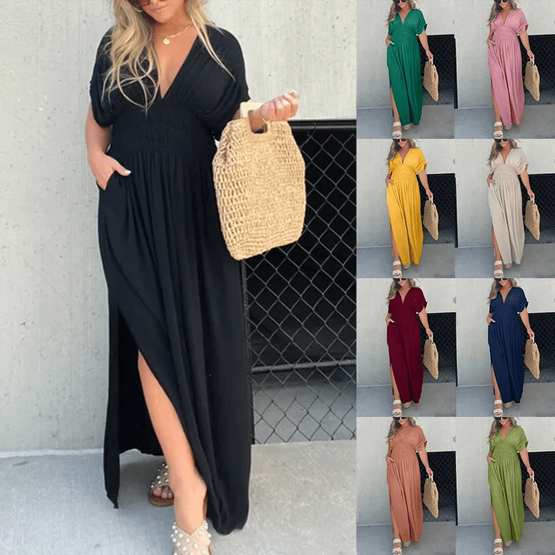 NEW IN 💗 SLIT V-NECK EFFORTLESS MAXI LONG DRESS