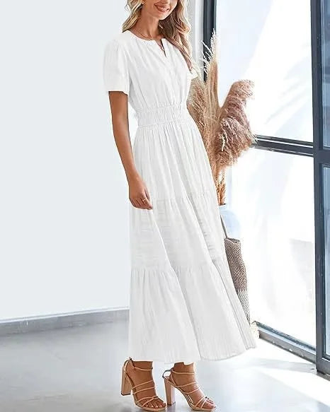 🔥LAST DAY 52% OFF🔥🔥v-neck pleated puff sleeve dress black