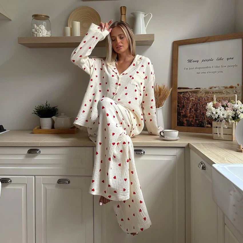 Heart Print Pyjamas Set