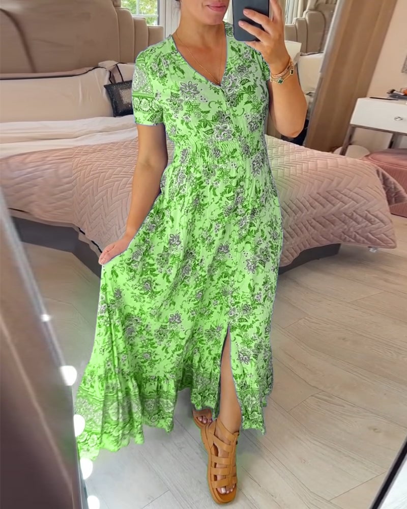 (๐Hot Sale ๐ฅ) Floral print v-neck dress - Buy two and get free shipping!