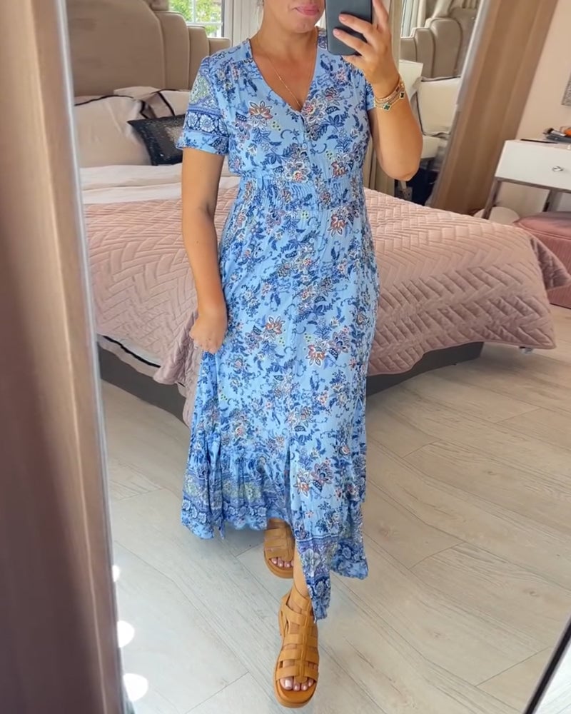 (๐Hot Sale ๐ฅ) Floral print v-neck dress - Buy two and get free shipping!