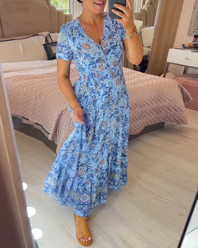 (๐Hot Sale ๐ฅ) Floral print v-neck dress - Buy two and get free shipping!