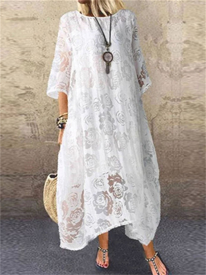 Round Neck Short Sleeve Lace Casual Dress