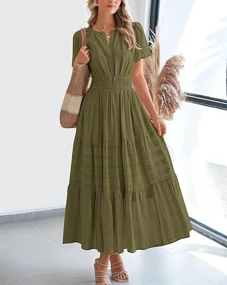 🔥LAST DAY 52% OFF🔥🔥v-neck pleated puff sleeve dress black