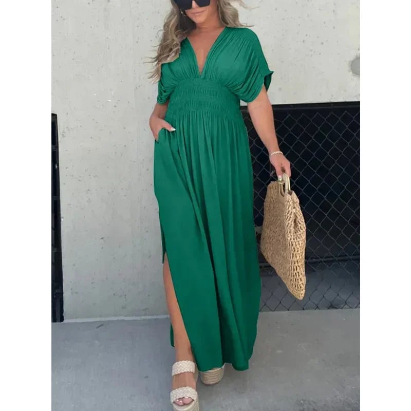 NEW IN 💗 SLIT V-NECK EFFORTLESS MAXI LONG DRESS