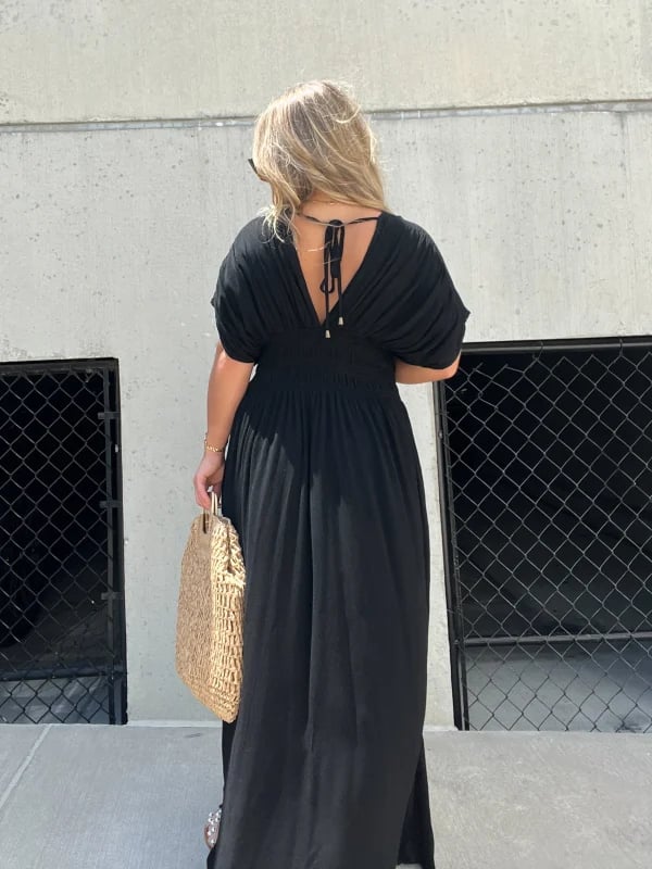 NEW IN 💗 SLIT V-NECK EFFORTLESS MAXI LONG DRESS