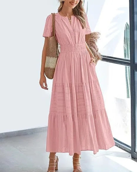 🔥LAST DAY 52% OFF🔥🔥v-neck pleated puff sleeve dress black