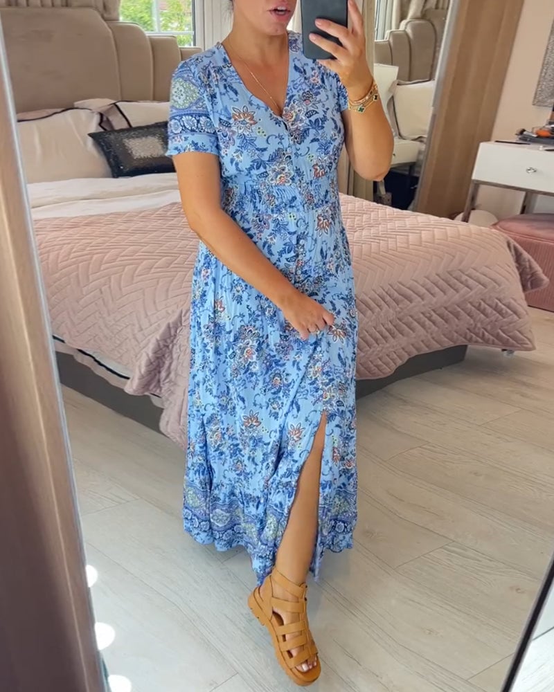 (๐Hot Sale ๐ฅ) Floral print v-neck dress - Buy two and get free shipping!