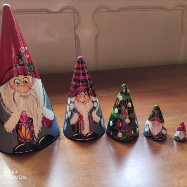 🎅Handmade Scandinavian Gnome Wooden Nesting Dolls (5 pcs)