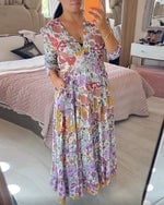 🔥2024 New Hot Sales💃Casual floral print V-neck waist wrap long dress - Buy two and get free shipping!