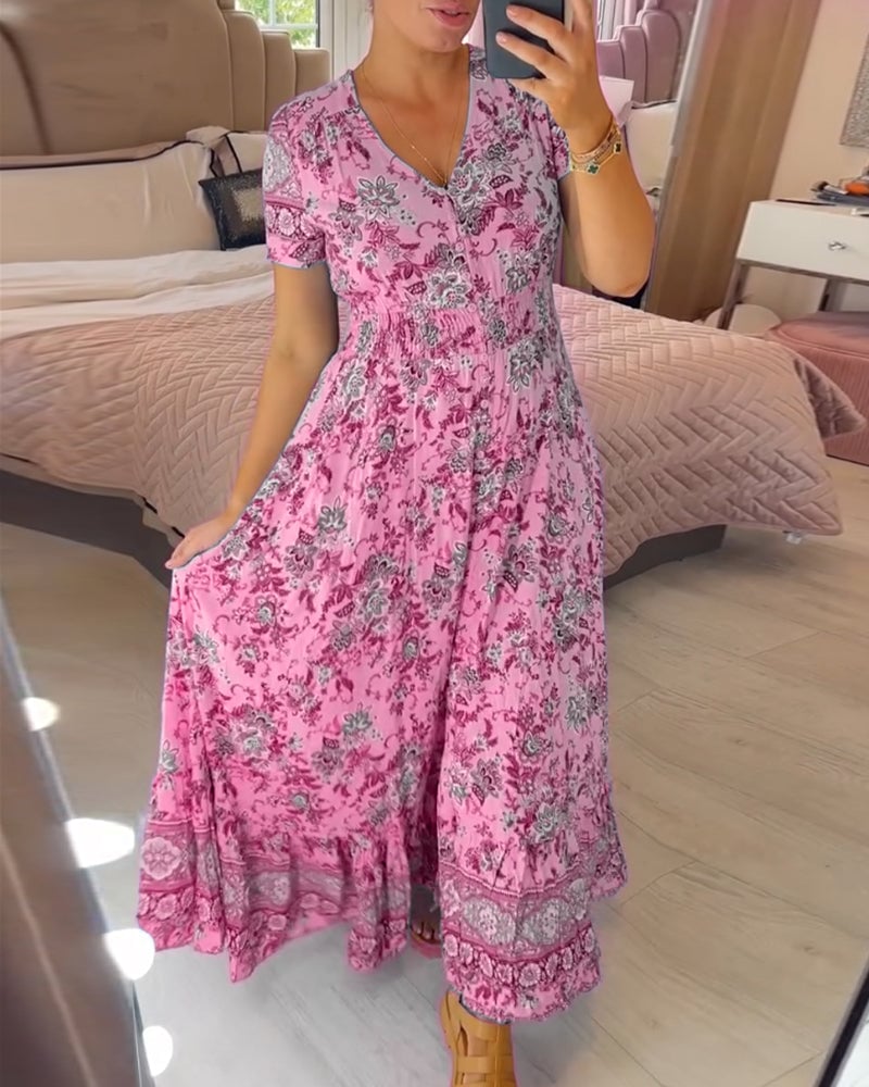 (๐Hot Sale ๐ฅ) Floral print v-neck dress - Buy two and get free shipping!