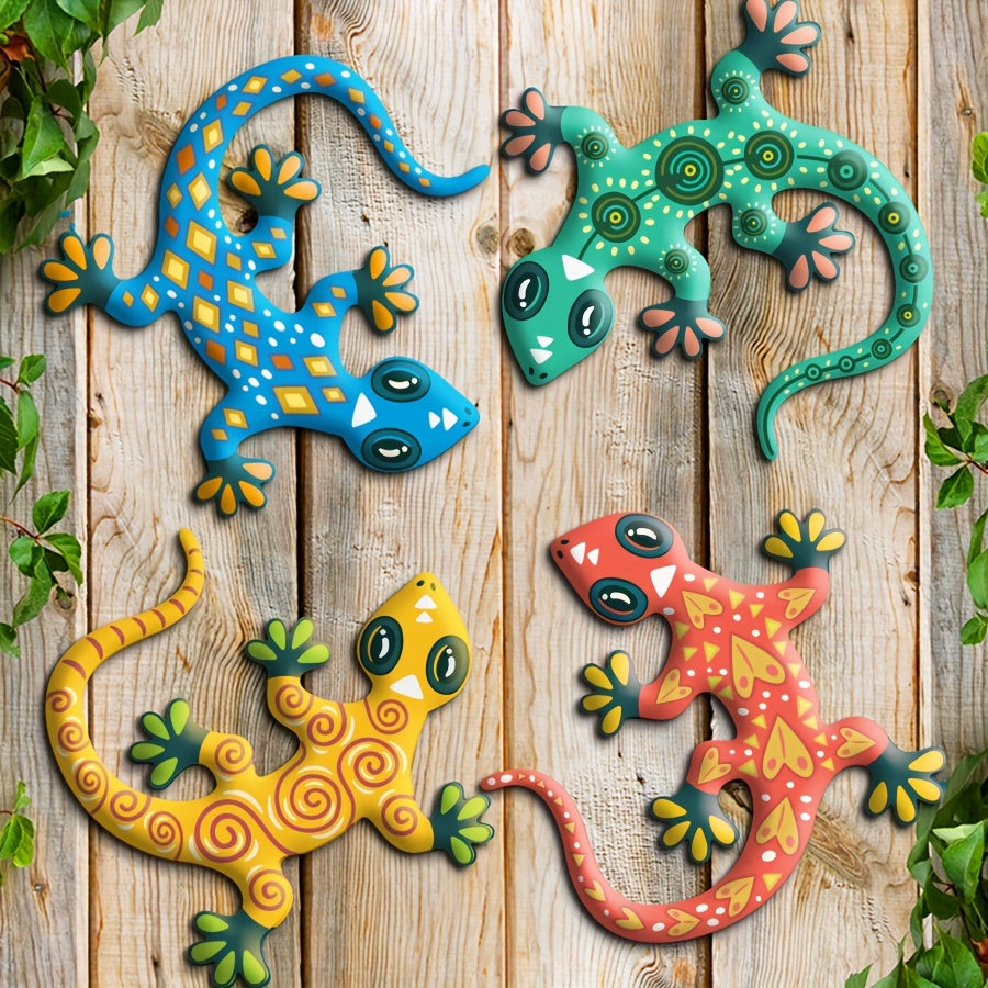 4pcs/set Metal Gecko Wall Art Decoration Set