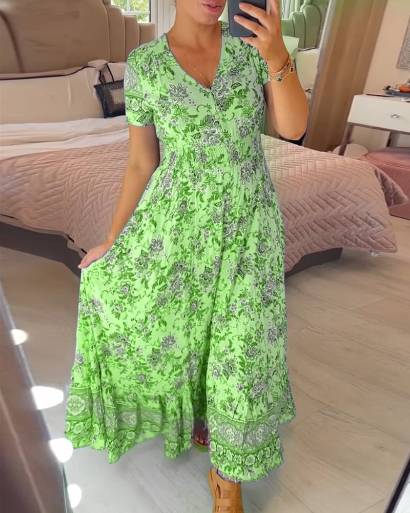(๐Hot Sale ๐ฅ) Floral print v-neck dress - Buy two and get free shipping!