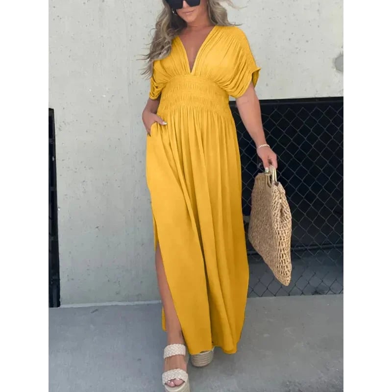 NEW IN 💗 SLIT V-NECK EFFORTLESS MAXI LONG DRESS