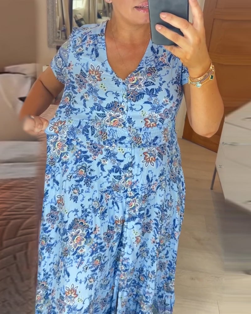 (๐Hot Sale ๐ฅ) Floral print v-neck dress - Buy two and get free shipping!