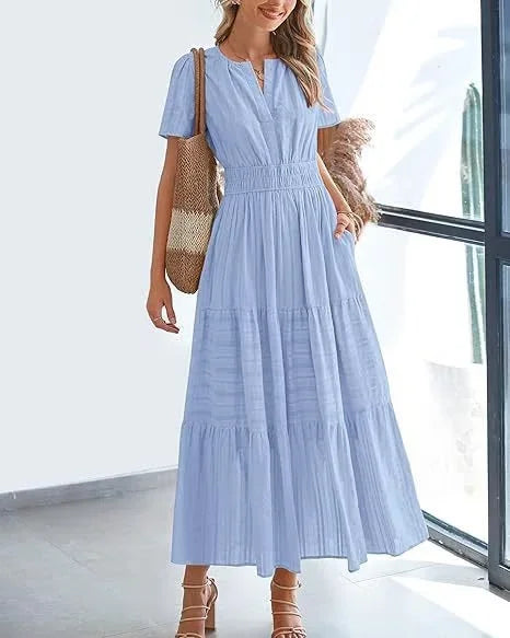 🔥LAST DAY 52% OFF🔥🔥v-neck pleated puff sleeve dress black