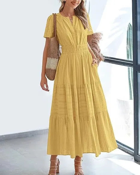 🔥LAST DAY 52% OFF🔥🔥v-neck pleated puff sleeve dress black