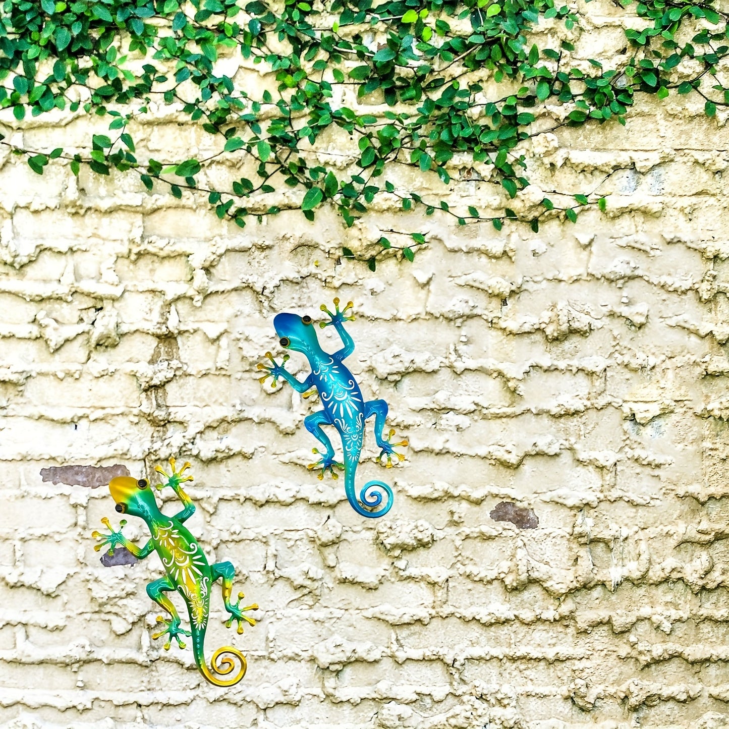 2pcs Handmade Gecko Metal Wall Decor Set