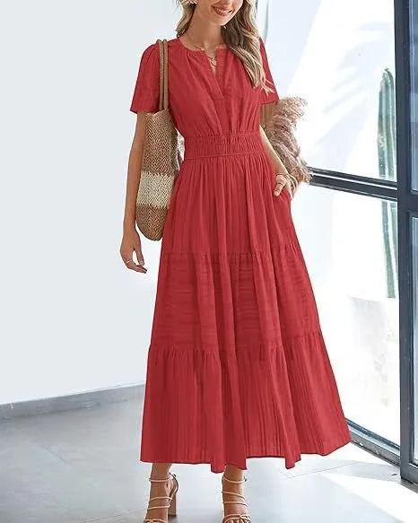 🔥LAST DAY 52% OFF🔥🔥v-neck pleated puff sleeve dress black