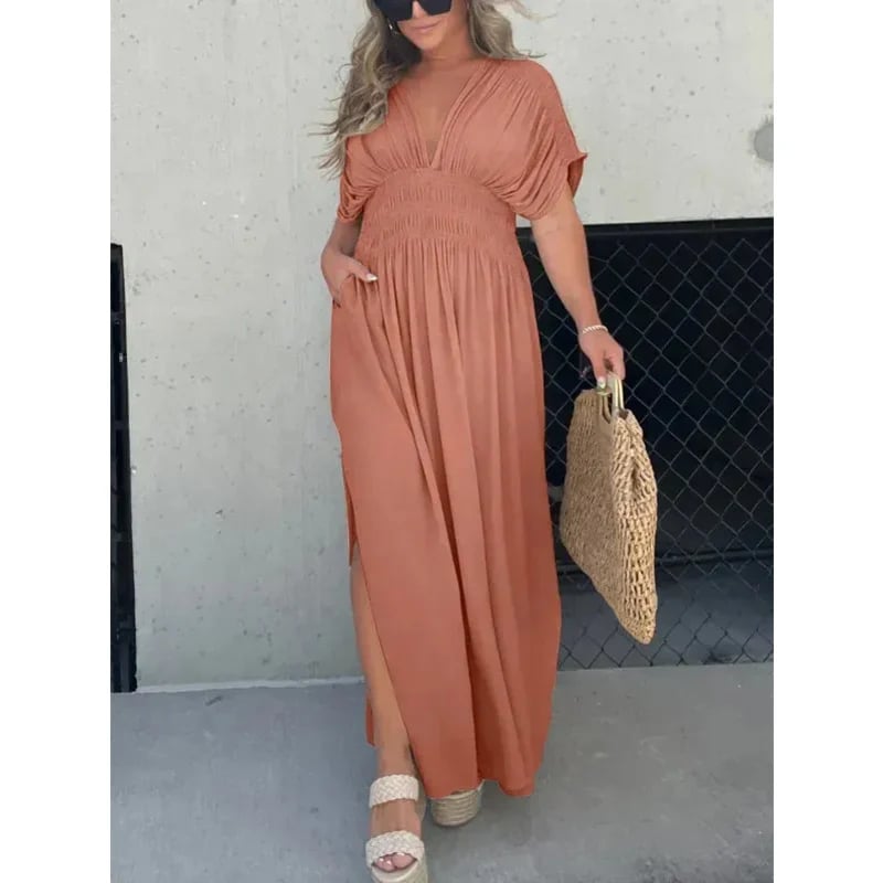 NEW IN 💗 SLIT V-NECK EFFORTLESS MAXI LONG DRESS