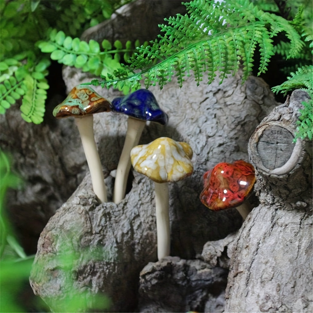 4pcs Mushroom Mini Statue Garden Decor Set