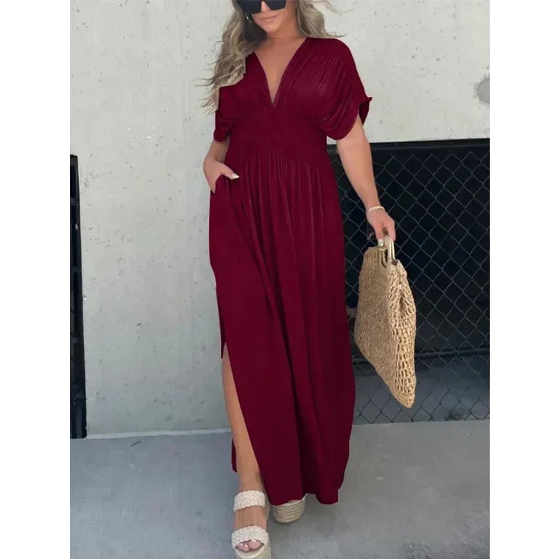 NEW IN 💗 SLIT V-NECK EFFORTLESS MAXI LONG DRESS