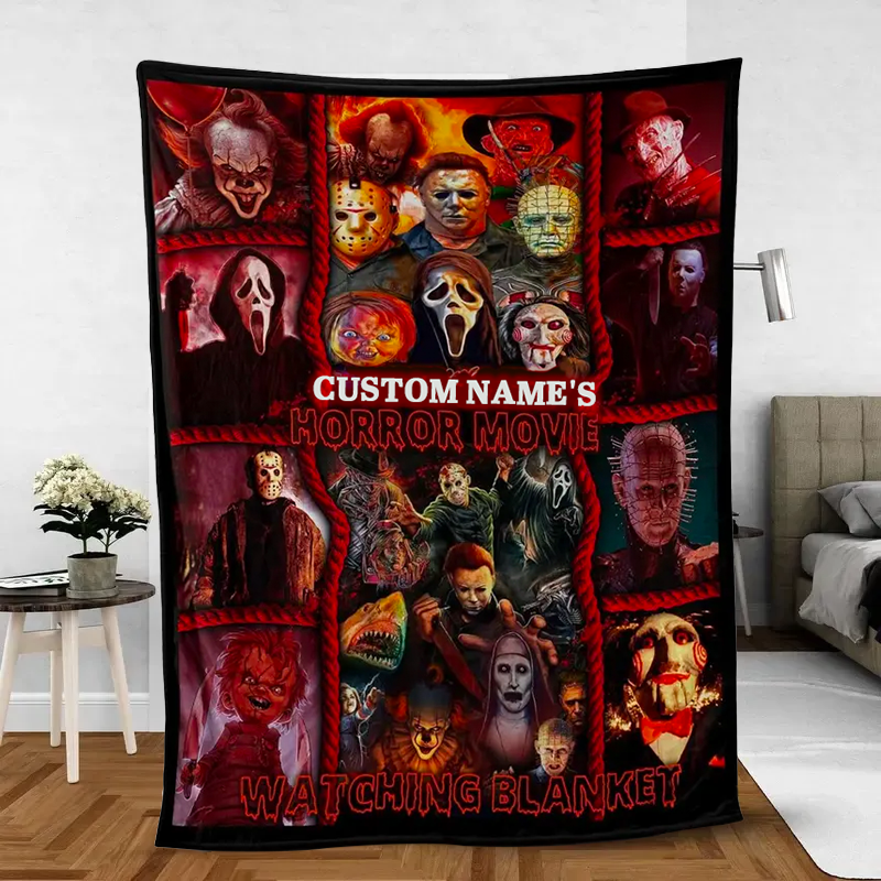 🎁Custom Horror Movie Watching Blanket, This is My Horror Movie Blanket, Halloween Blanket,Halloween Gift For Horror Fans🎃