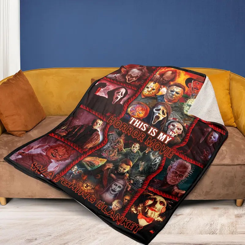 🎁Custom Horror Movie Watching Blanket, This is My Horror Movie Blanket, Halloween Blanket,Halloween Gift For Horror Fans🎃