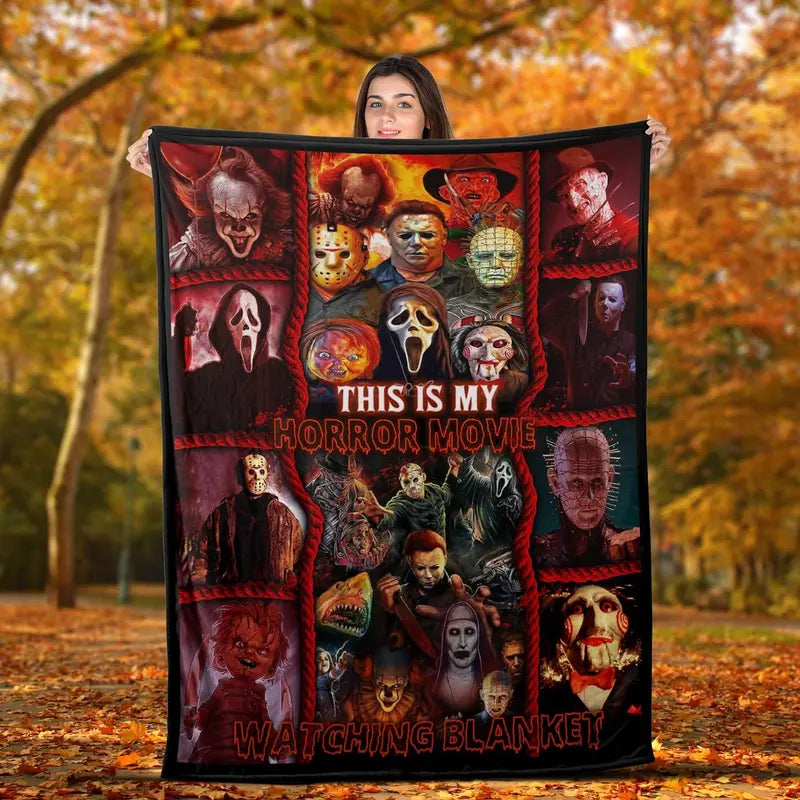 🎁Custom Horror Movie Watching Blanket, This is My Horror Movie Blanket, Halloween Blanket,Halloween Gift For Horror Fans🎃