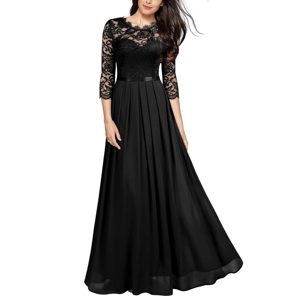 Elegant Contrast Lace Pleated Dress