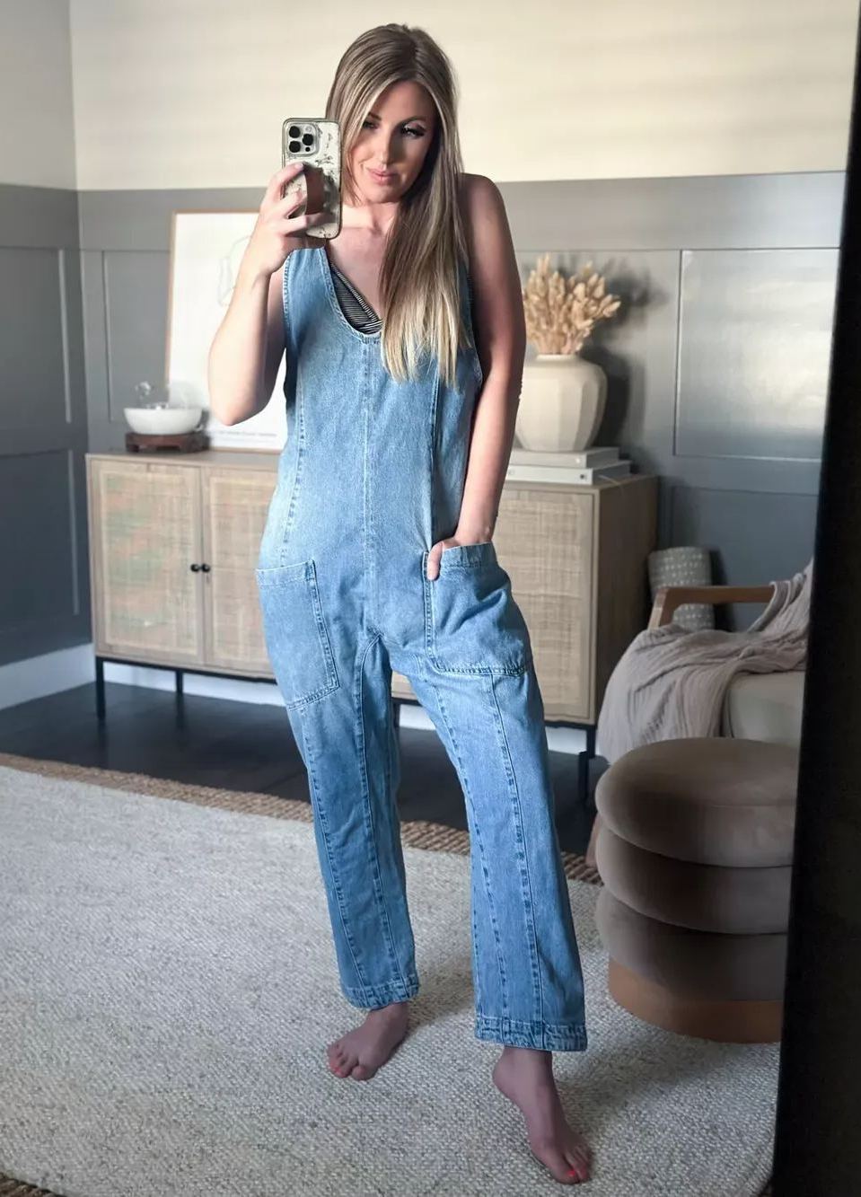 Denim Jumpsuit With Pockets (Buy 2 Free Shipping)