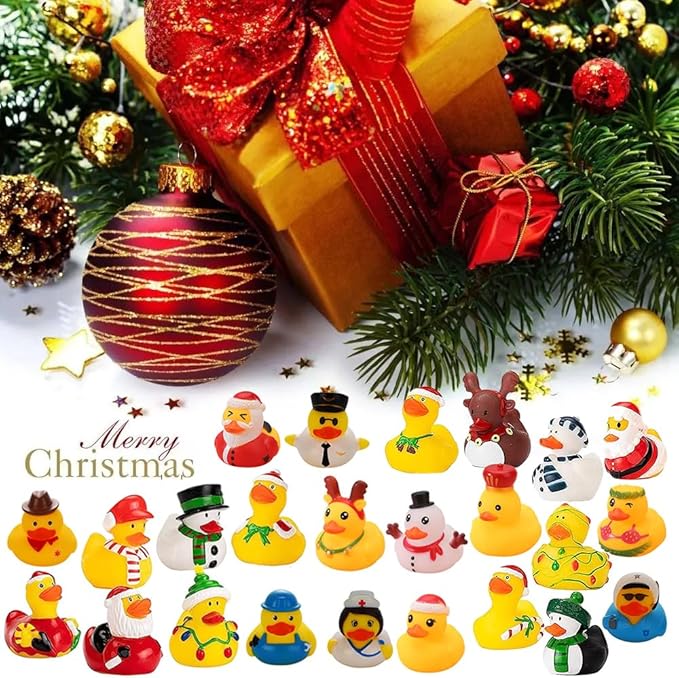 12 Pcs Christmas Rubber Ducks - 3.9 Inch Bath Toys With Holiday Designs