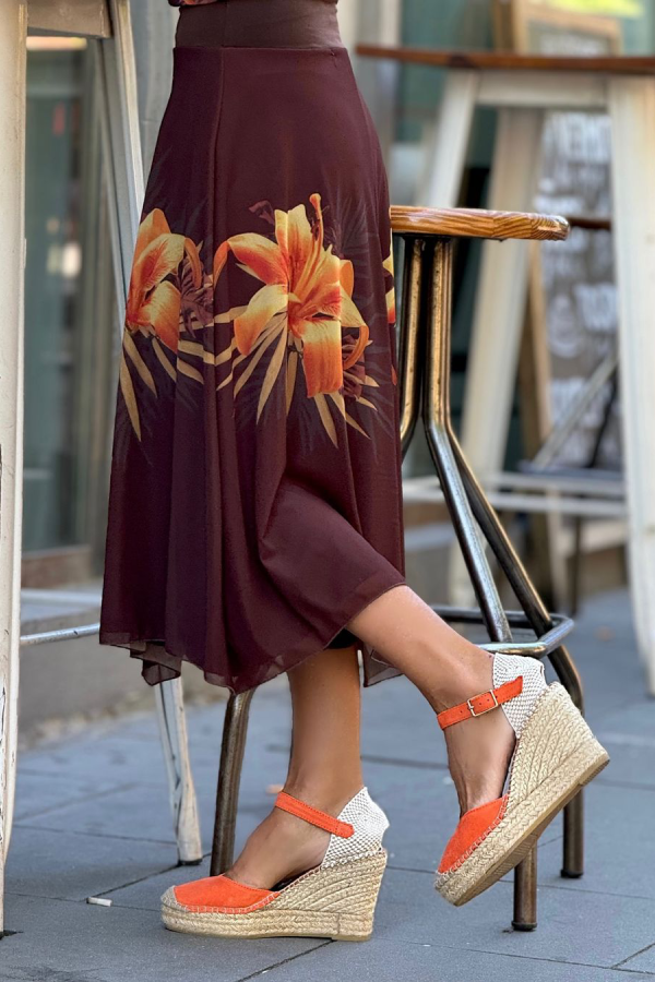 Dark Brown Lily Print Long Slip Dress