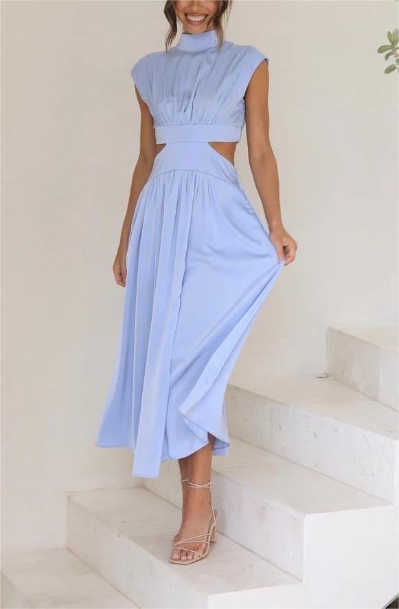 Hot Sale 49%OFF - Cutout Waist Pocketed Vacation Midi Dress