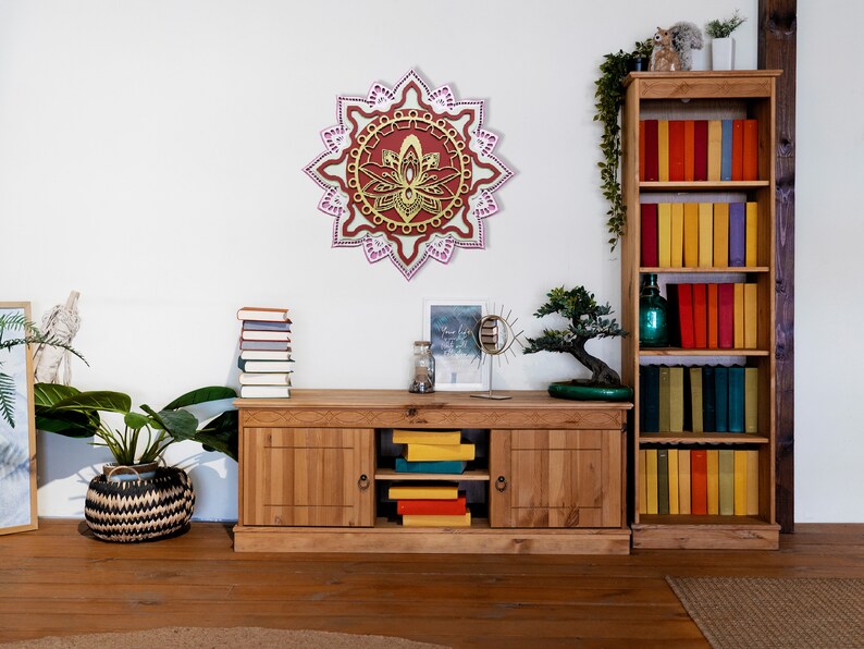 Wall Decor Boho. Layered Wall Art. Multilayer Mandala Hanging Wall Art. 3D Lotus Flower Art Yoga Studio Art. Living Room Decor.