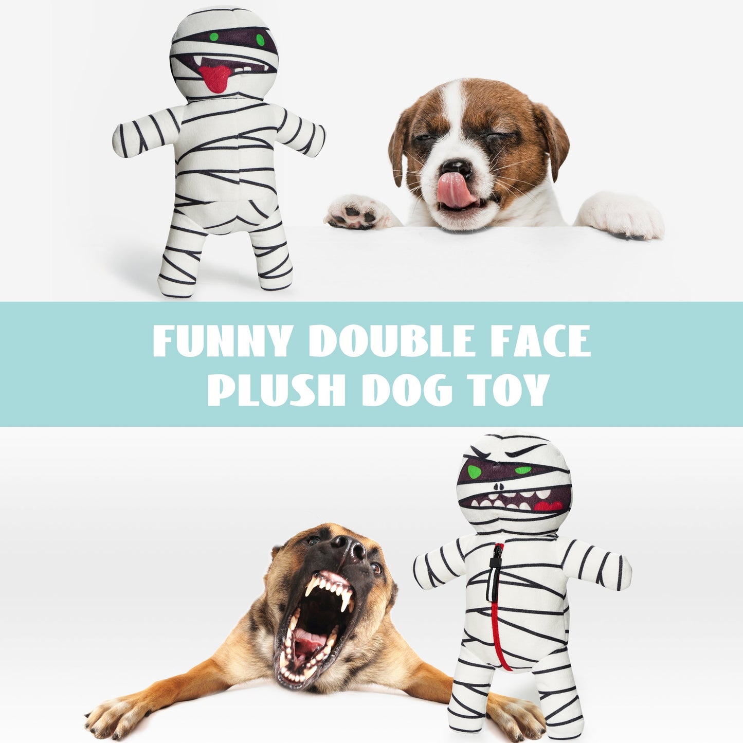 9-in-1 Stuffed Plush Squeaky Dog Toys, Mummy Body