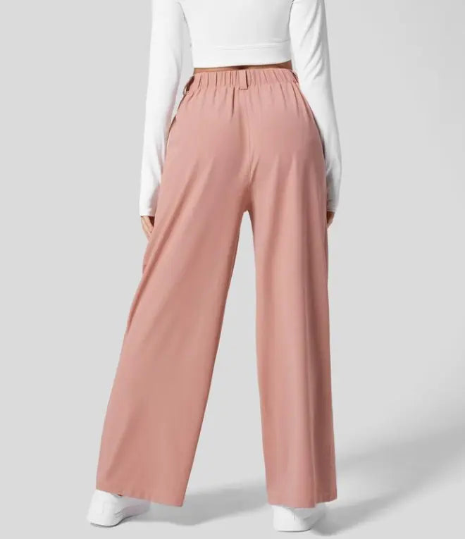 2024 High Waisted Plicated Side Pocket Wide Leg Waffle Casual Pants