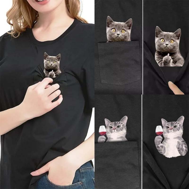 😾🖕Pocket Middle Finger Cat T-Shirt